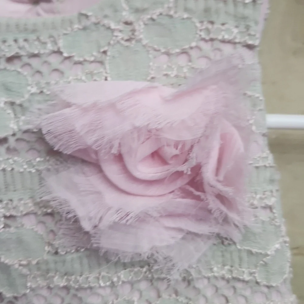 Pippa & Julie Mint Green/ Pale Pink Eyelet Dress with Flower Accent Size 3T